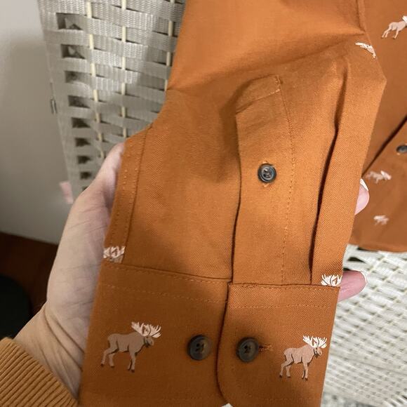 Club Room MOOSE PRINT Button Down Shirt Men’s M Toasted Umber Long Sleeve NEW - Picture 6 of 10